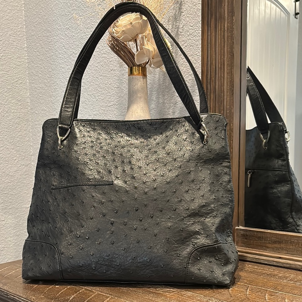 Ostrich Leather Vintage Luxury Black Women's Bag. Soft Authentic